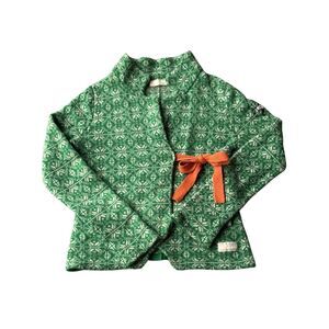 Odd Molly Lovely Knit Jacket Wrap Cardigan 233 Kelly Green White Fair Isle Sz 3